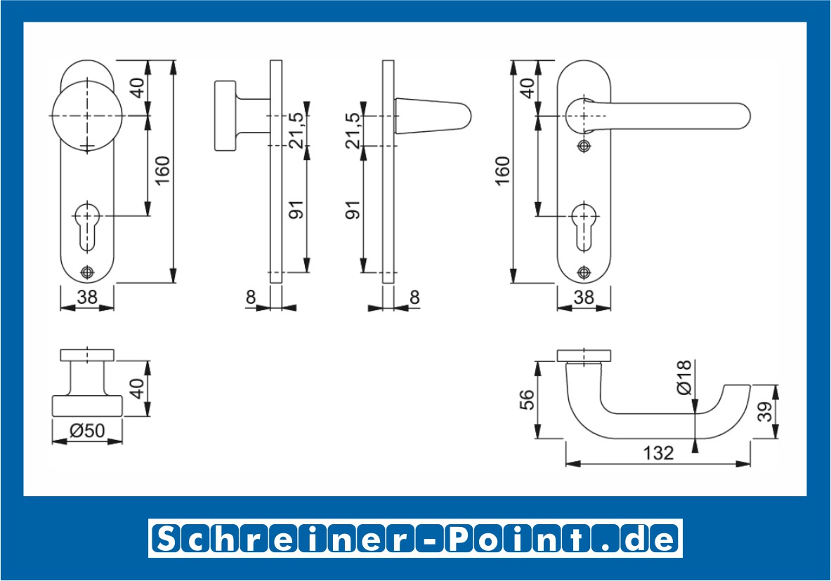 Hoppe Paris Aluminium Kurzschildgarnitur  F1 Natur 138L/300K, 3417418, 3417469, 3417477, 3418111